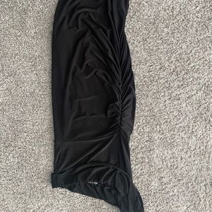 one shoulder black dress with slit